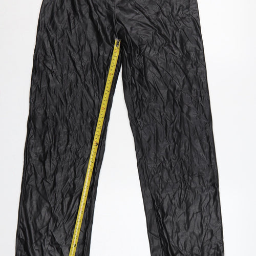ASOS Design Women Black UK 12 Faux Leather Wide-Leg Belted Trousers