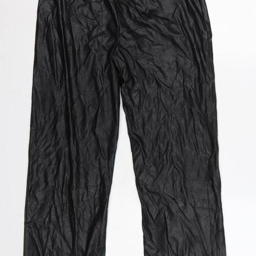 ASOS Design Women Black UK 12 Faux Leather Wide-Leg Belted Trousers
