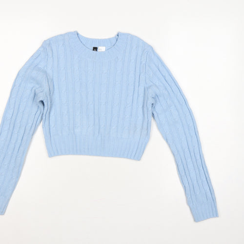 H&M Divided Women Blue XS Cable Knit Crew Neck Cotton Jumper