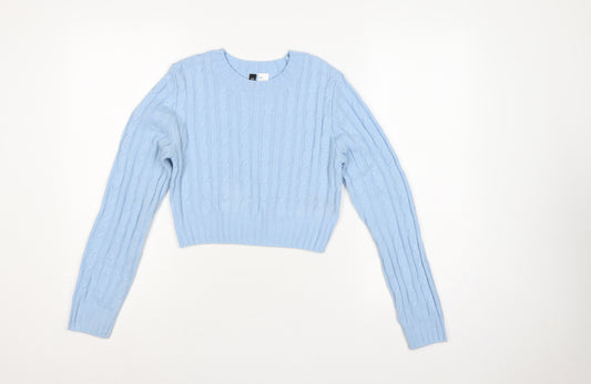 H&M Divided Women Blue XS Cable Knit Crew Neck Cotton Jumper
