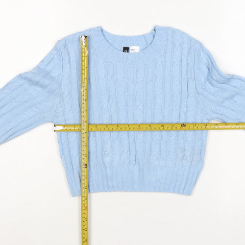 H&M Divided Women Blue XS Cable Knit Crew Neck Cotton Jumper