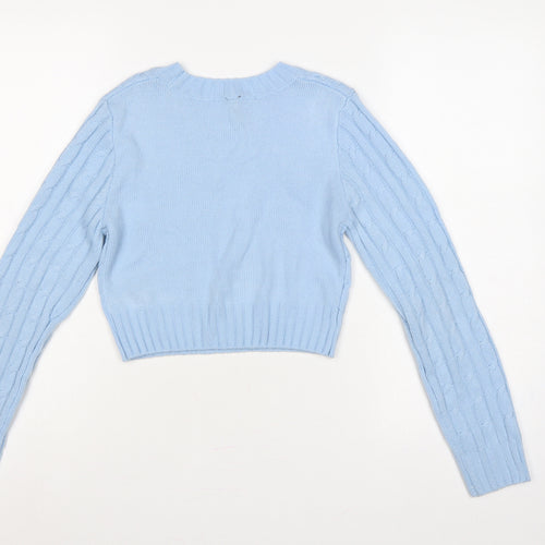 H&M Divided Women Blue XS Cable Knit Crew Neck Cotton Jumper