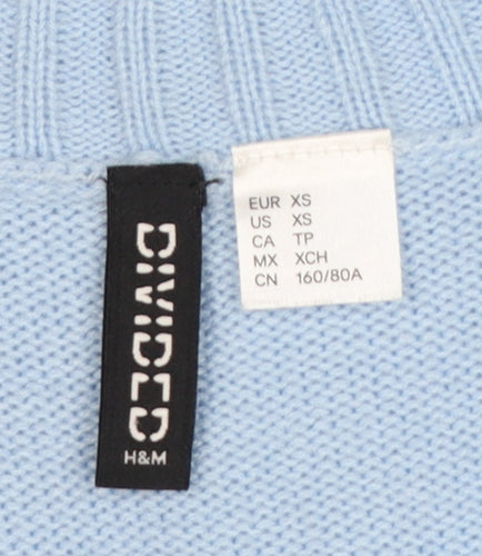 H&M Divided Women Blue XS Cable Knit Crew Neck Cotton Jumper