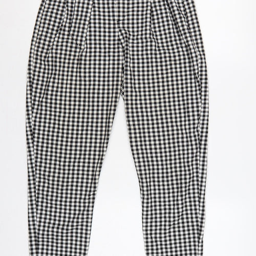 Bershka Women Black White Check Paperbag Tapered Trousers UK 8