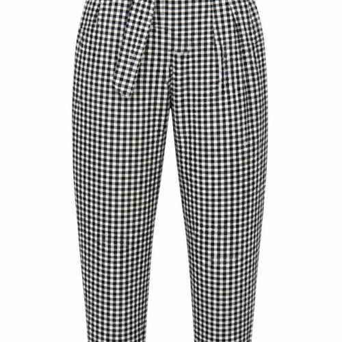 Bershka Women Black White Check Paperbag Tapered Trousers UK 8