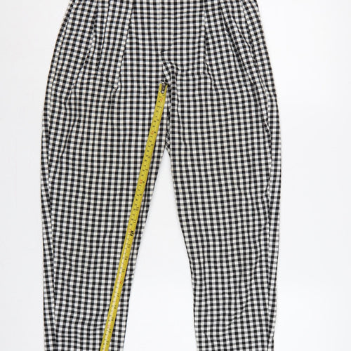 Bershka Women Black White Check Paperbag Tapered Trousers UK 8