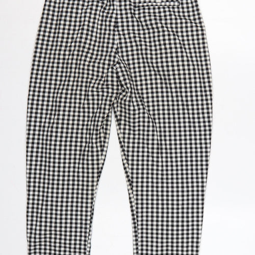Bershka Women Black White Check Paperbag Tapered Trousers UK 8
