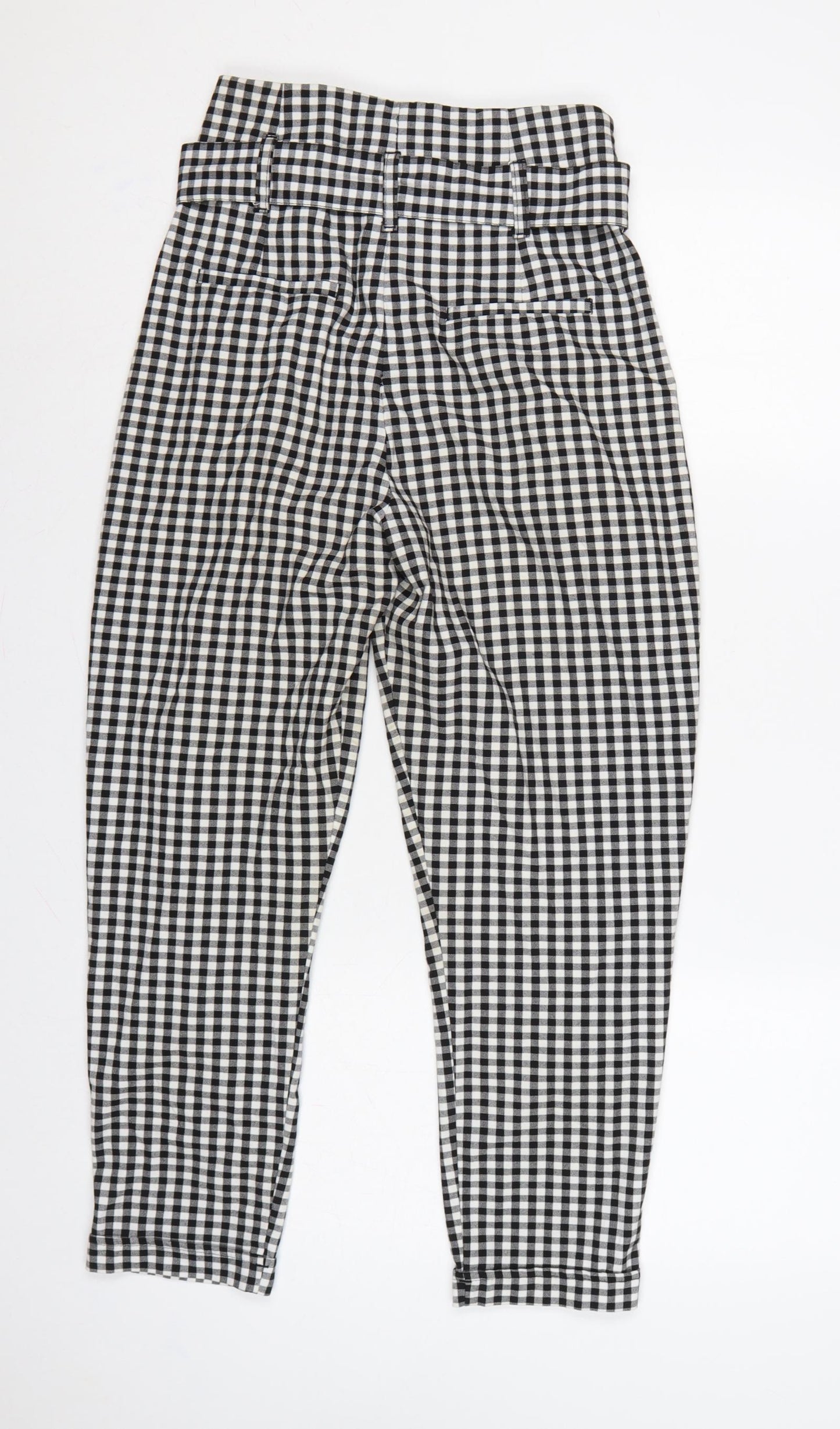 Bershka Women Black White Check Paperbag Tapered Trousers UK 8