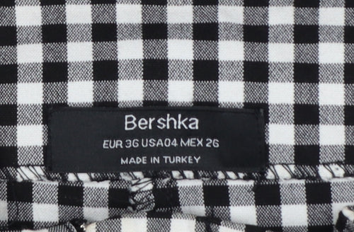 Bershka Women Black White Check Paperbag Tapered Trousers UK 8
