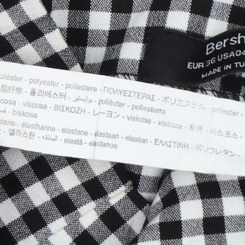 Bershka Women Black White Check Paperbag Tapered Trousers UK 8