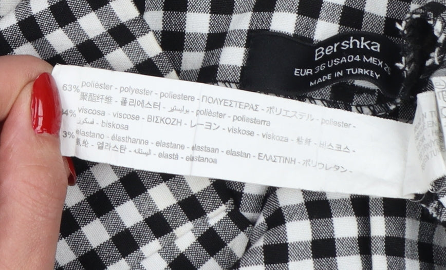 Bershka Women Black White Check Paperbag Tapered Trousers UK 8