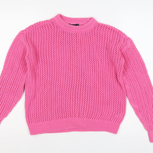 Marks & Spencer Women Pink M Open Knit Cotton Crew Neck Jumper
