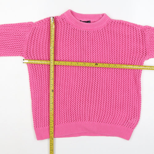 Marks & Spencer Women Pink M Open Knit Cotton Crew Neck Jumper