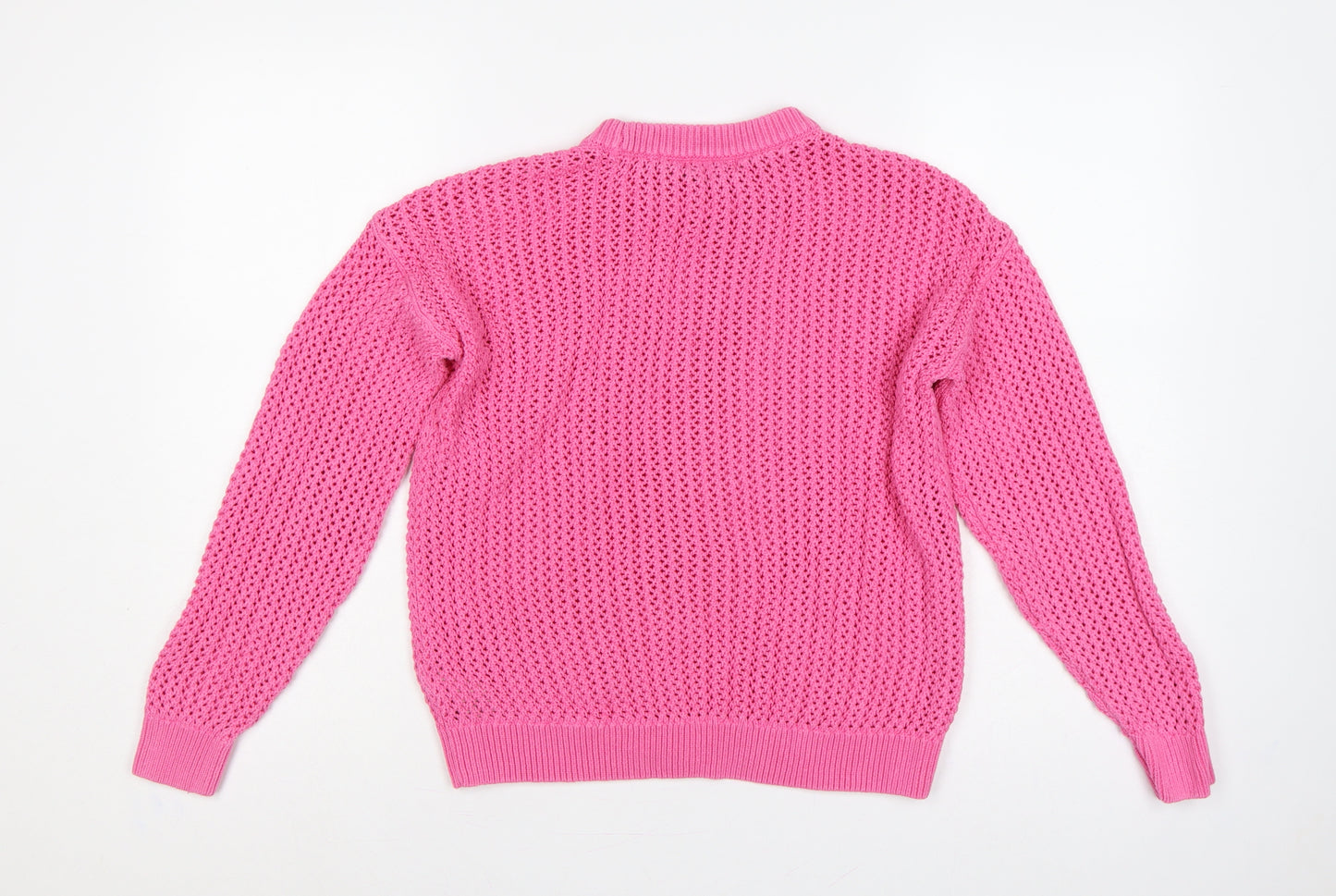 Marks & Spencer Women Pink M Open Knit Cotton Crew Neck Jumper