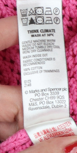 Marks & Spencer Women Pink M Open Knit Cotton Crew Neck Jumper