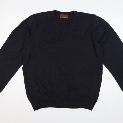 M&S Men’s Black L Merino Wool V-Neck Pullover Jumper Classic Knit
