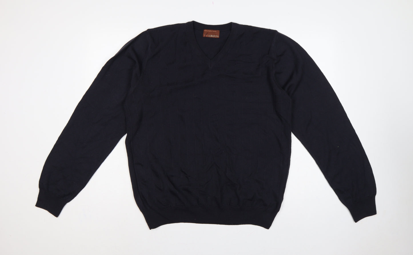 M&S Men’s Black L Merino Wool V-Neck Pullover Jumper Classic Knit