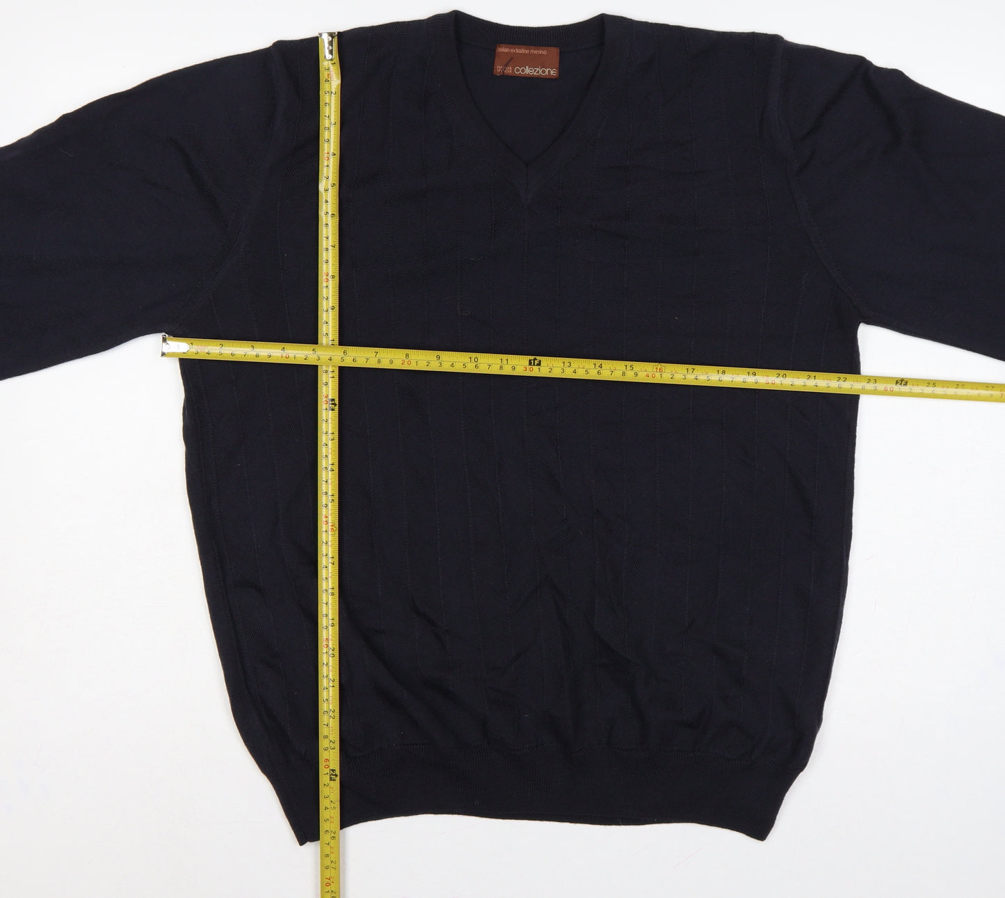 M&S Men’s Black L Merino Wool V-Neck Pullover Jumper Classic Knit