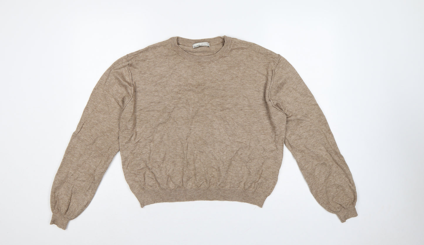 Pull&Bear Women’s Beige L Crew Neck Balloon Sleeve Knit Jumper