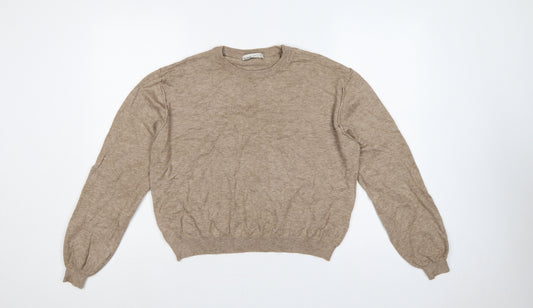 Pull&Bear Women’s Beige L Crew Neck Balloon Sleeve Knit Jumper
