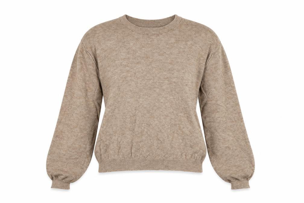 Pull&Bear Women’s Beige L Crew Neck Balloon Sleeve Knit Jumper