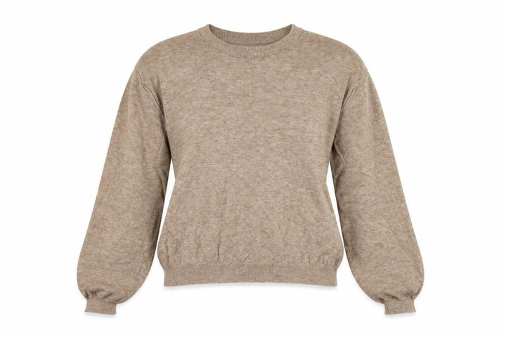Pull&Bear Women’s Beige L Crew Neck Balloon Sleeve Knit Jumper