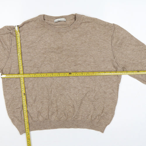 Pull&Bear Women’s Beige L Crew Neck Balloon Sleeve Knit Jumper