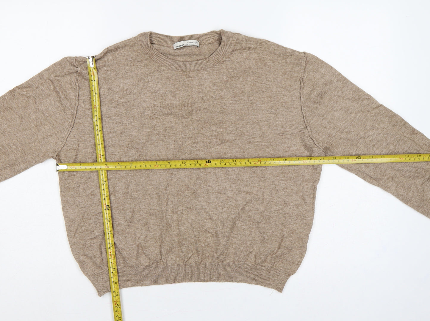 Pull&Bear Women’s Beige L Crew Neck Balloon Sleeve Knit Jumper