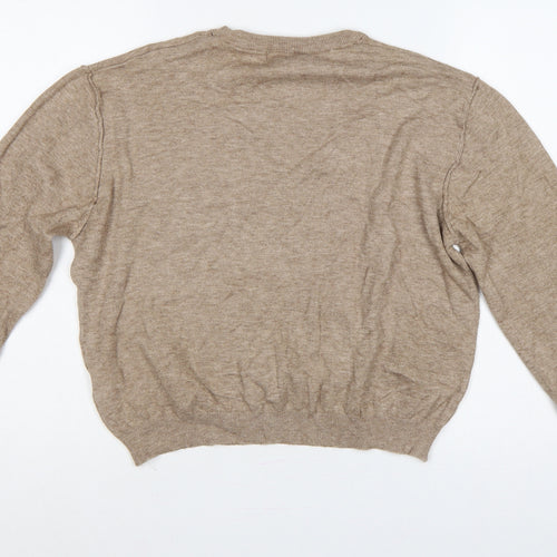 Pull&Bear Women’s Beige L Crew Neck Balloon Sleeve Knit Jumper