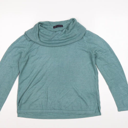Marks & Spencer Women Green UK 14 Cowl Neck Raglan Knit Jumper