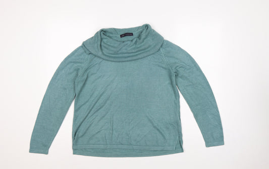 Marks & Spencer Women Green UK 14 Cowl Neck Raglan Knit Jumper