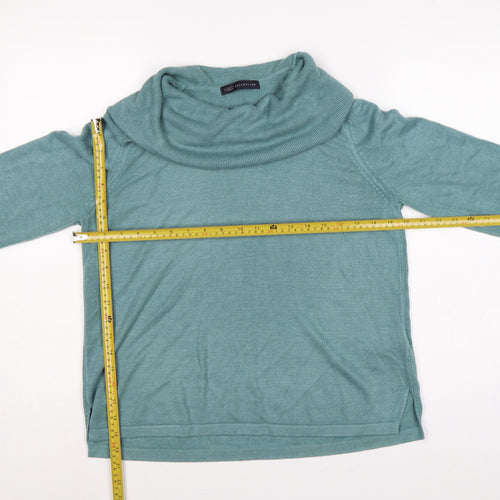 Marks & Spencer Women Green UK 14 Cowl Neck Raglan Knit Jumper