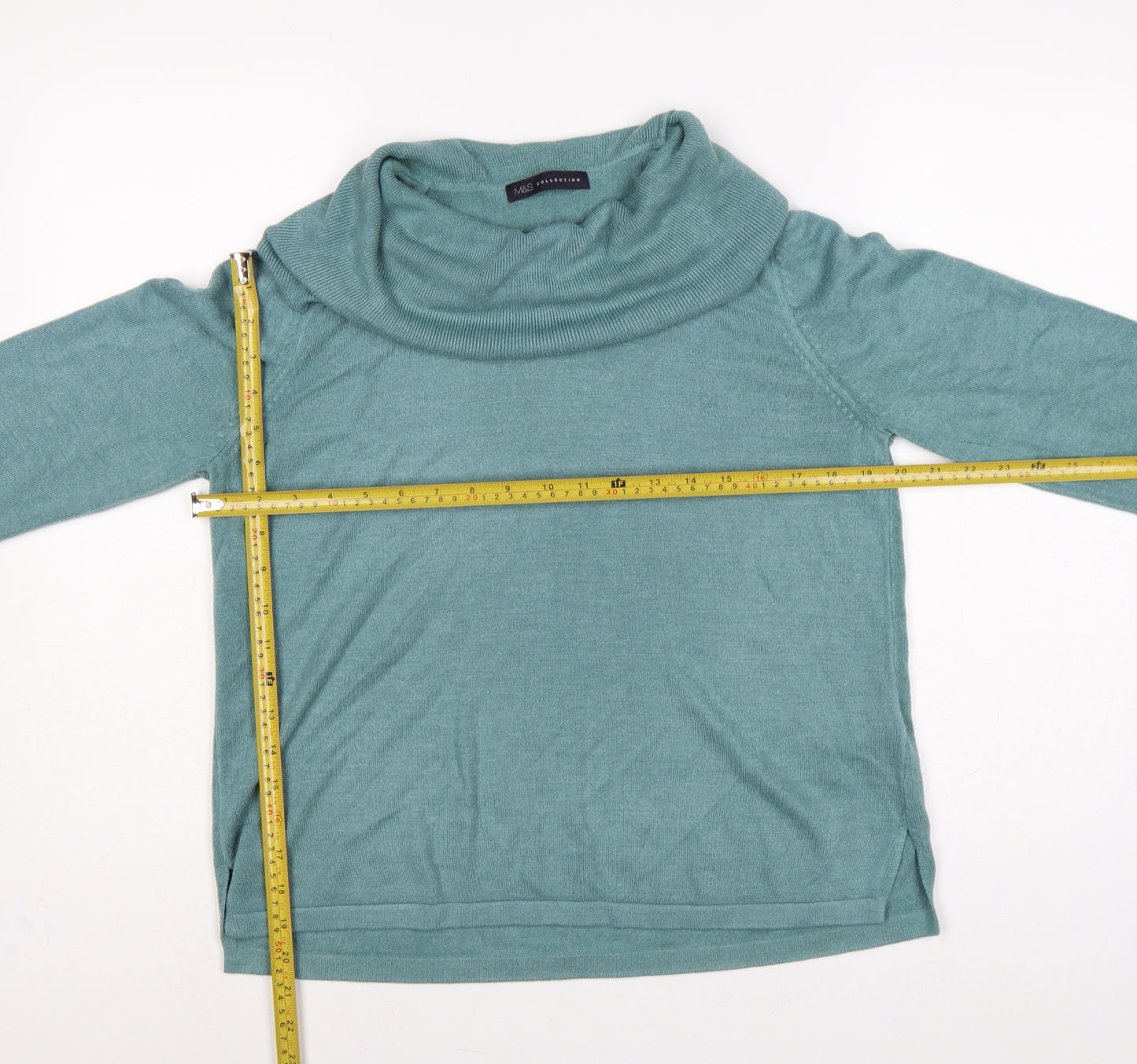 Marks & Spencer Women Green UK 14 Cowl Neck Raglan Knit Jumper