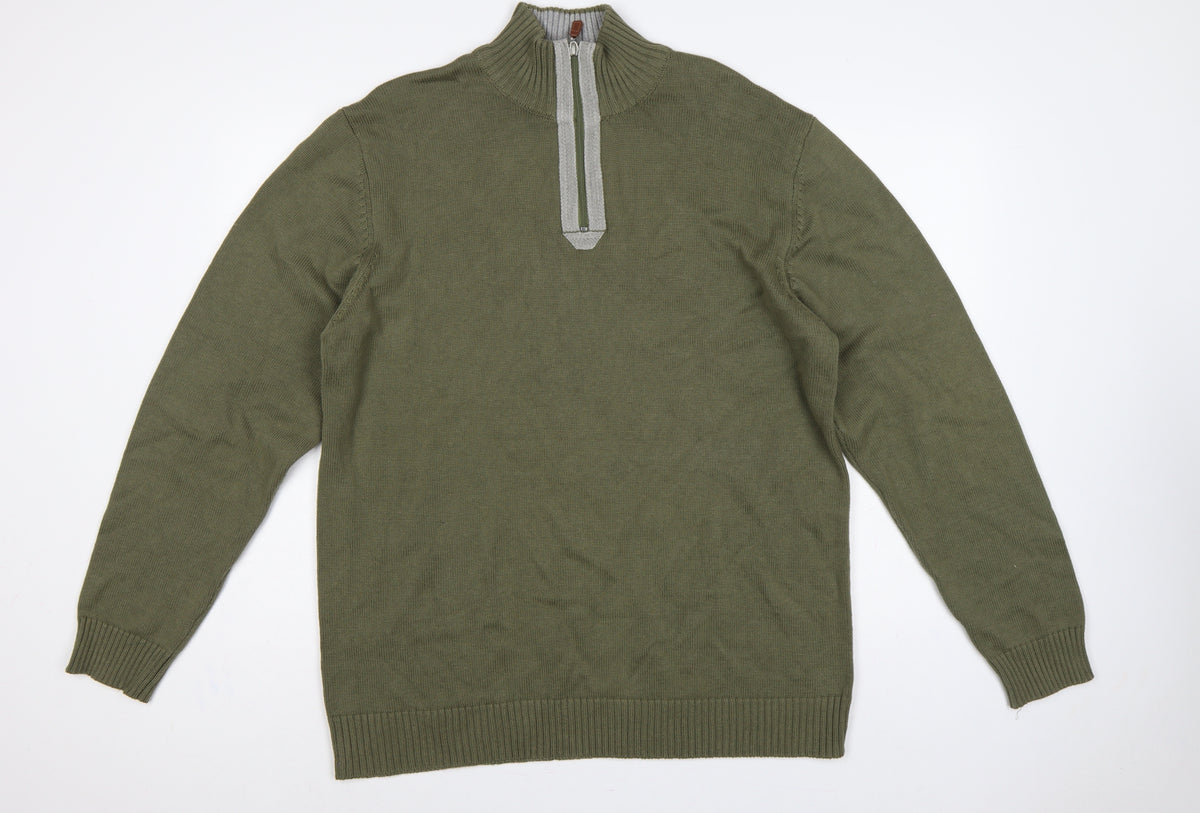 Back view of W&B Men’s Green XL Quarter Zip High Neck Knit Jumper