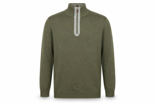 W&B Men’s Green XL Quarter Zip High Neck Knit Jumper