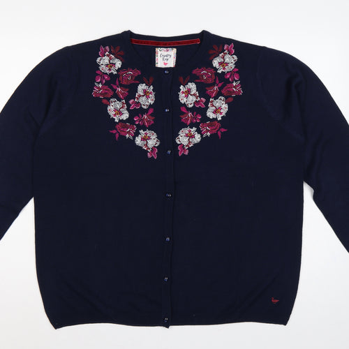 Country Rose Women’s Blue XL Floral Embroidered Crew Neck Cardigan