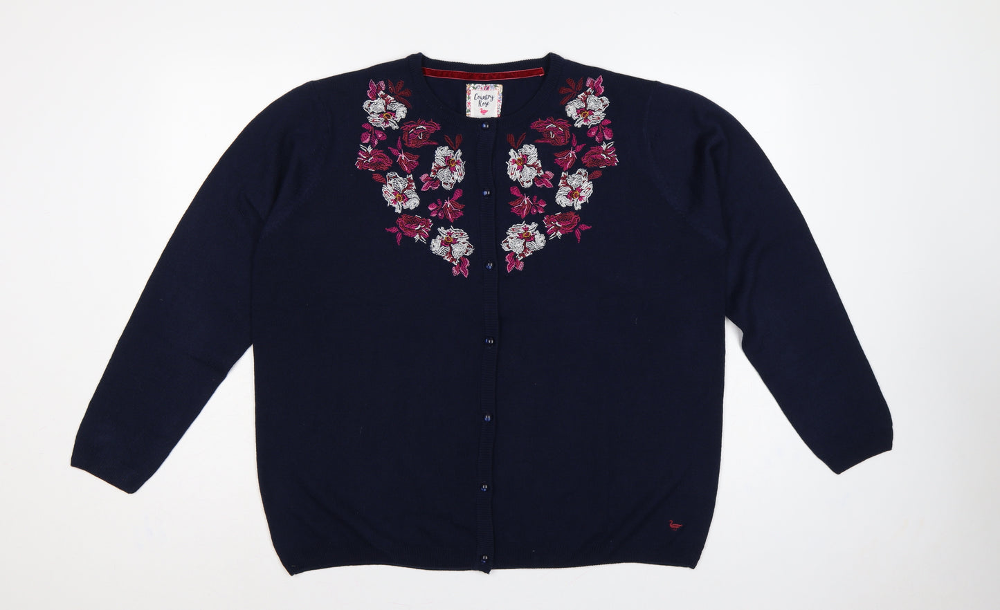Country Rose Women’s Blue XL Floral Embroidered Crew Neck Cardigan