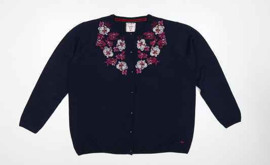 Country Rose Women’s Blue XL Floral Embroidered Crew Neck Cardigan