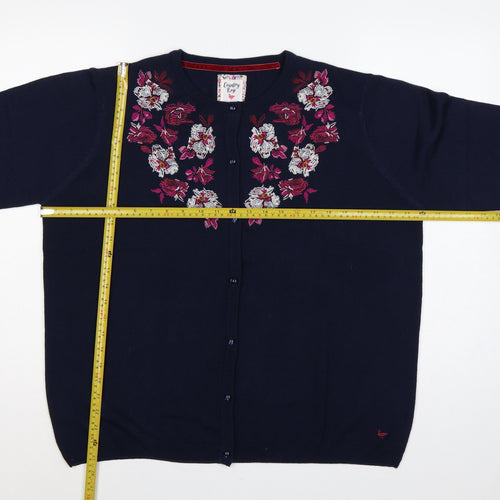 Country Rose Women’s Blue XL Floral Embroidered Crew Neck Cardigan