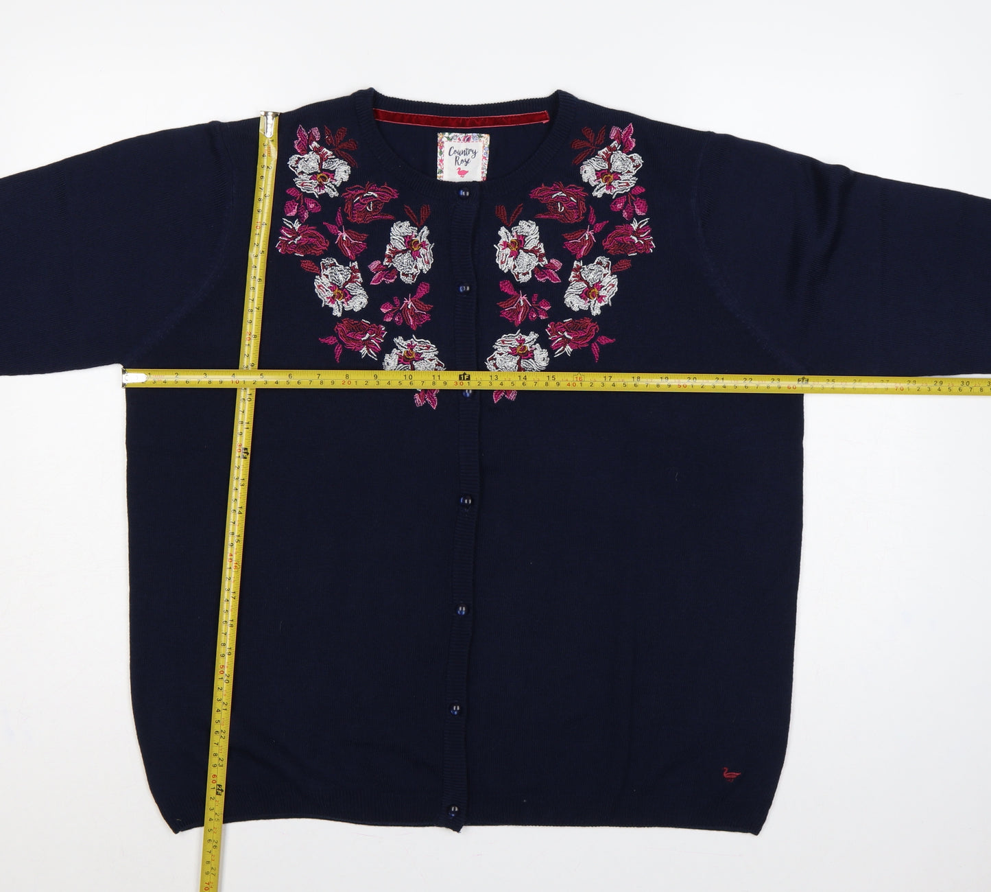 Country Rose Women’s Blue XL Floral Embroidered Crew Neck Cardigan