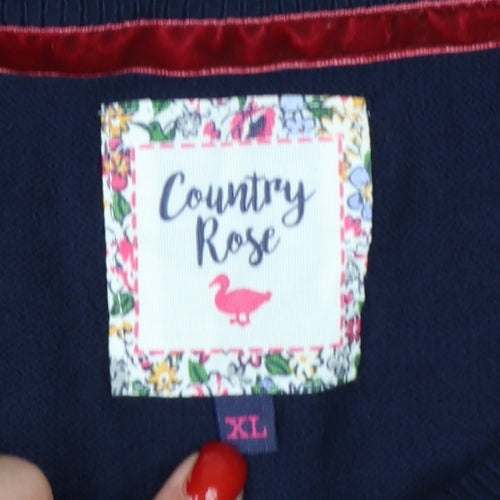 Country Rose Women’s Blue XL Floral Embroidered Crew Neck Cardigan