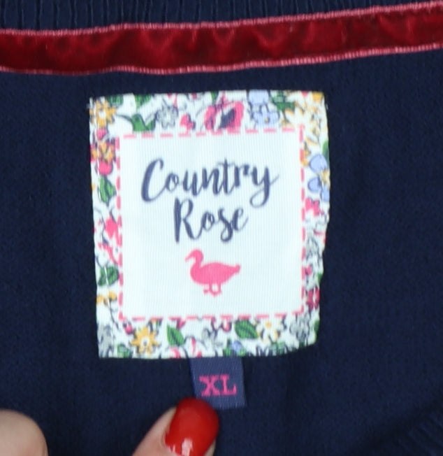 Country Rose Women’s Blue XL Floral Embroidered Crew Neck Cardigan