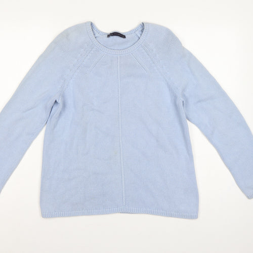 Marks and Spencer Women Blue UK 12 Cotton Crew Neck Raglan Jumper