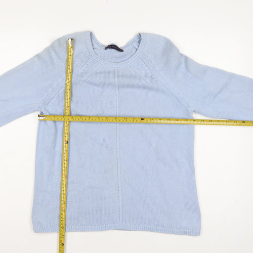 Marks and Spencer Women Blue UK 12 Cotton Crew Neck Raglan Jumper