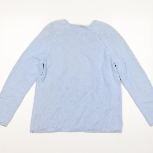 Marks and Spencer Women Blue UK 12 Cotton Crew Neck Raglan Jumper