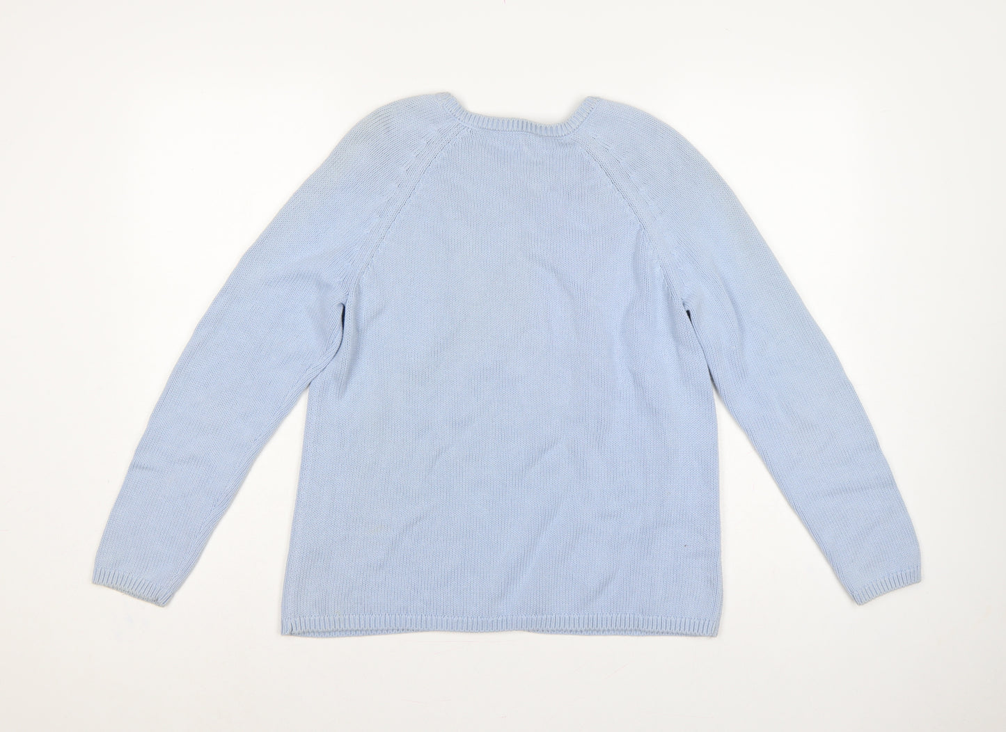 Marks and Spencer Women Blue UK 12 Cotton Crew Neck Raglan Jumper