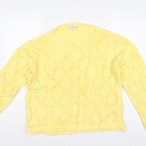 Marks & Spencer Women Yellow L Argyle Open Knit Round Neck Jumper