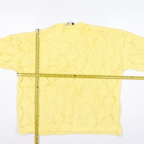 Marks & Spencer Women Yellow L Argyle Open Knit Round Neck Jumper