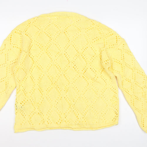 Marks & Spencer Women Yellow L Argyle Open Knit Round Neck Jumper