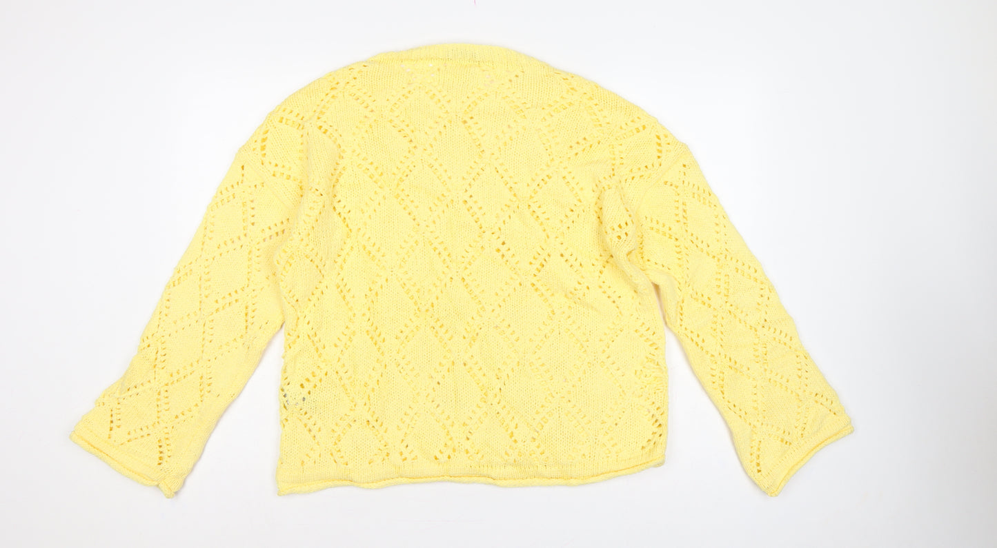Marks & Spencer Women Yellow L Argyle Open Knit Round Neck Jumper